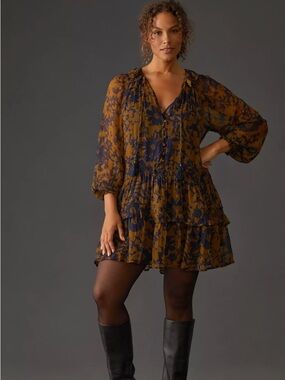 Anthropologie Marais Chiffon Mini Floral Motif